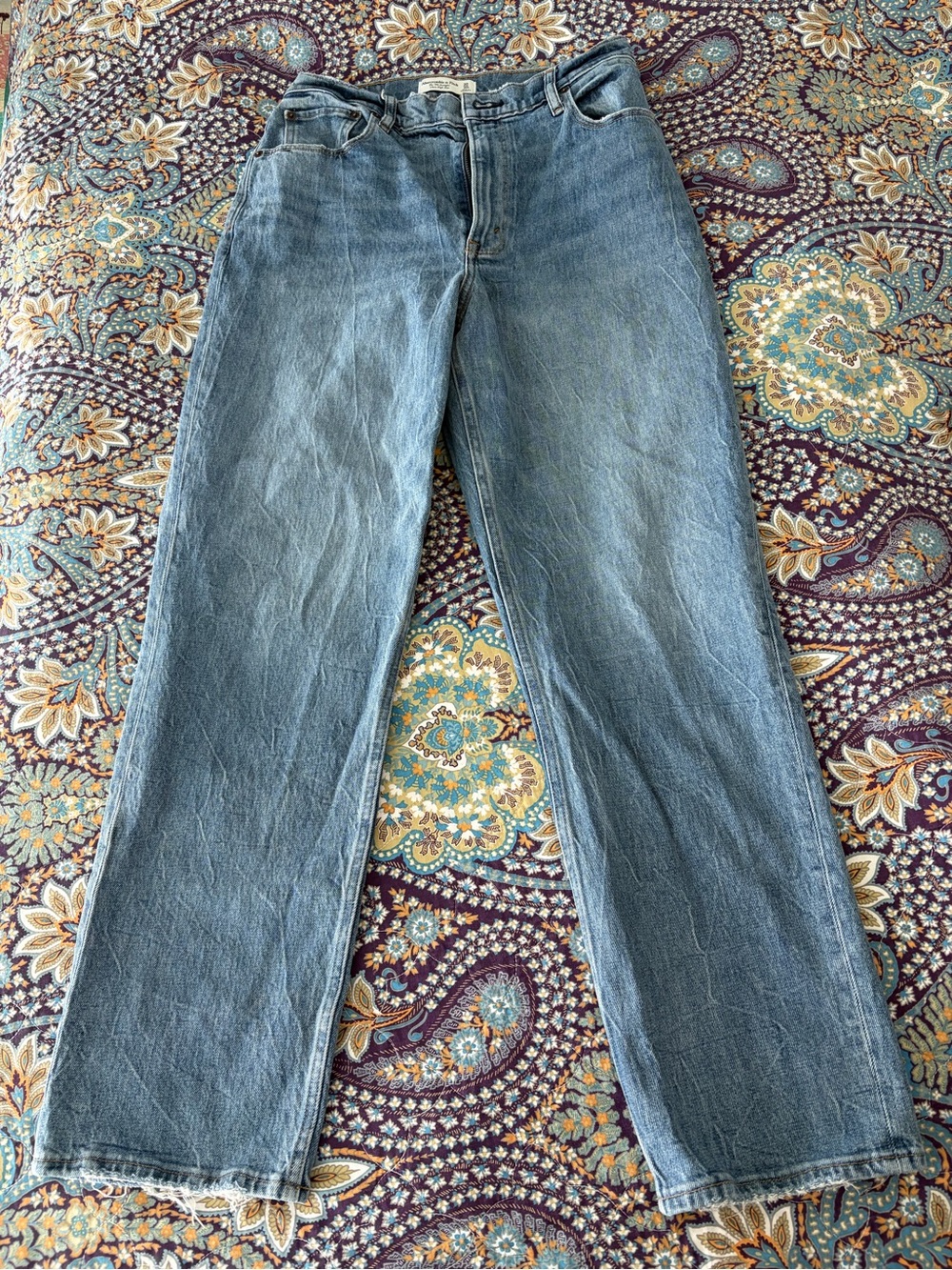 Abercrombie & Fitch Women's High-Rise Straight Leg Jeans - Light Blue Wash